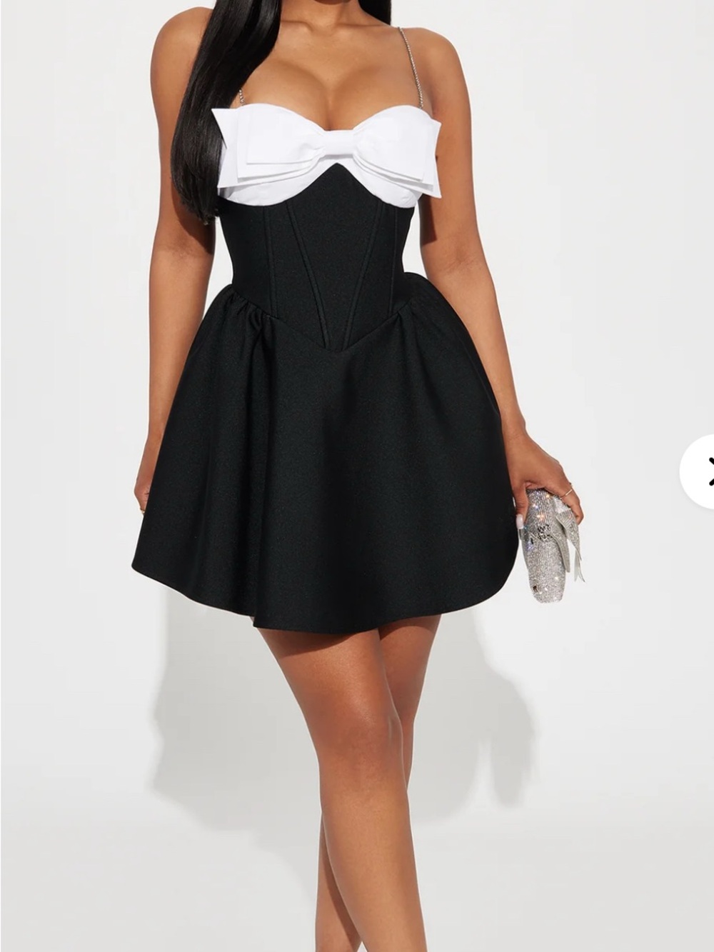 Fashion Nova Black Dress with White Bow Bust - Picture 2 of 5
